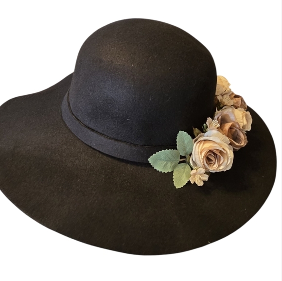Upcycled Hand Crafted Black Floppy Floral Hat Size OS NWOT